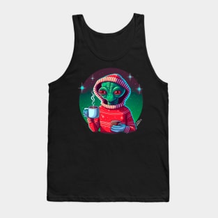 Christmas Funny Alien Wearing Sweater Tank Top